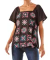 Andree By Unit Embroidered Tile Design Top In Black Multi In Multi