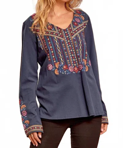 Andree By Unit Embroidered V Neck Top In Midnight In Black