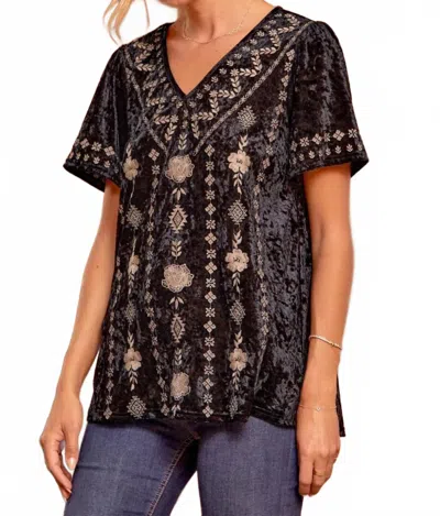 Andree By Unit Embroidered Velvet Top In Black