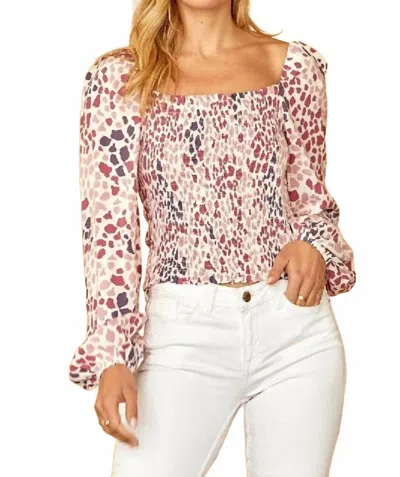 Andree By Unit Emily Wonder Colorful Leopard Smocked Top In Magenta Multi In Neutral