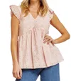 Andree By Unit Eyelet Babydoll Top In Blush In Pink