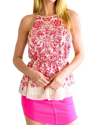 Andree By Unit Fantastic Filigree Peplum Blouse In Magenta In Pink