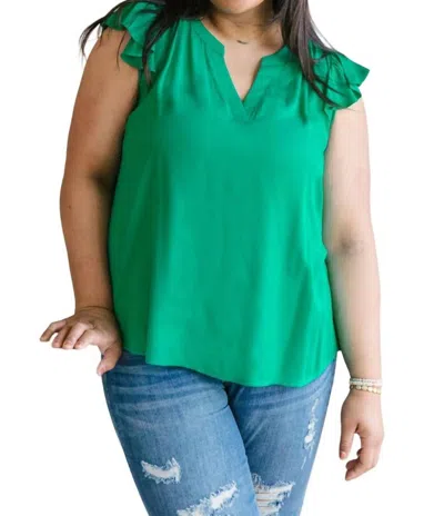 Andree By Unit Fantastic Ruffle Sleeve Top In Kelly Green