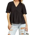 Andree By Unit Flared Hem Eyelet Top In Black In Black