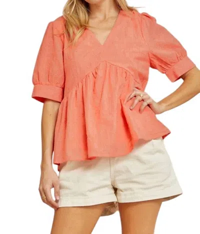 Andree By Unit Flared Hem Eyelet Top In Coral In Pink