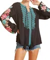 Andree By Unit Floral & Geo Embroidered Top In Black In Black