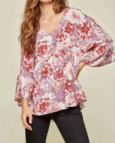 Andree By Unit Floral Babydoll Blouse In Purple In Multi