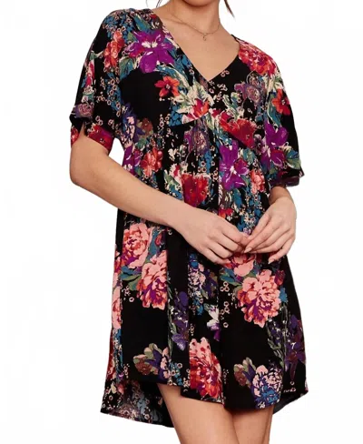 Andree By Unit Floral Babydoll Dress In Black In Multi