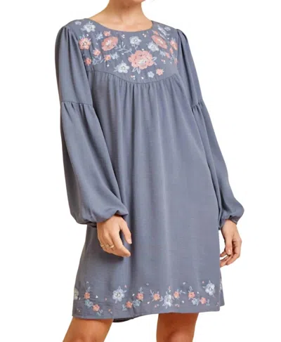 Andree By Unit Floral Embroidered Babydoll Dress In Blue