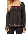 Andree By Unit Floral Embroidered Babydoll Top In Black In Black