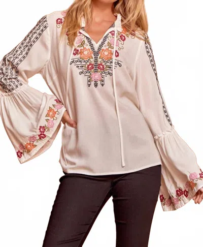Andree By Unit Floral Embroidered Blouse In Ivory In Multi
