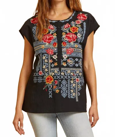 Andree By Unit Floral Embroidered Dolman Blouse In Black