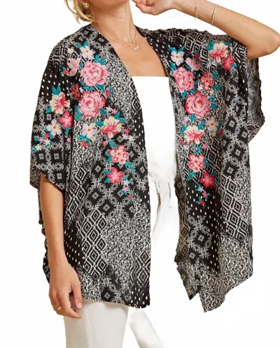 Andree By Unit Floral Embroidered Kimono Jacket In Black
