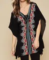 Andree By Unit Floral Embroidered Lace Up Tunic In Black In Black
