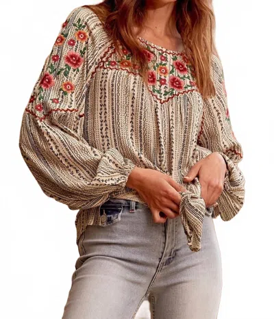 Andree By Unit Floral Embroidered Printed Blouse In Ivory In Multi