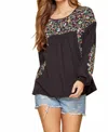 Andree By Unit Floral Embroidered Top In Black In Black