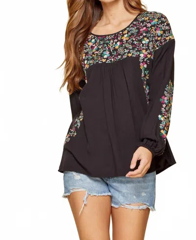 Andree By Unit Floral Embroidered Top In Black