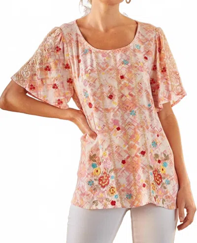 Andree By Unit Floral Embroidered Top In Blush In Pink