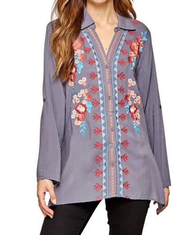 Andree By Unit Floral Embroidered Tunic In Grey In Multi