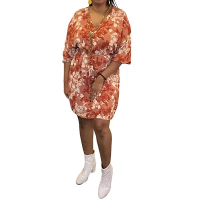 Andree By Unit Floral Mini Dress In Rust In Multi