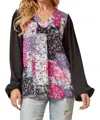 Andree By Unit Floral Patchwork Blouse In Black/pink In Multi