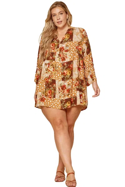Andree By Unit Floral Patchwork Dress In Rust In Multi