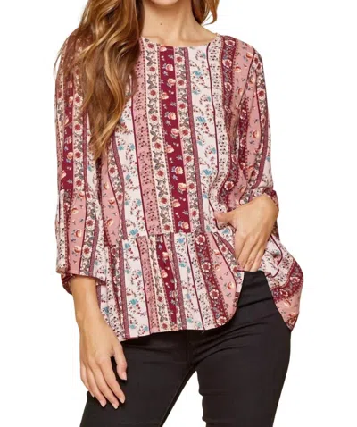 Andree By Unit Floral Print Peplum Blouse In Wine/pink/ivory In Multi