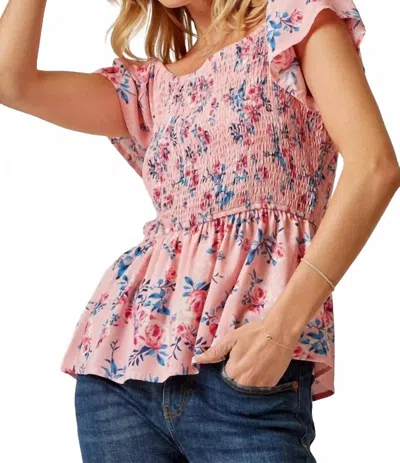 Andree By Unit Floral Printed Smocked Top In Pink