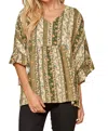 Andree By Unit Floral Ruffle Sleeve Top In Olive In Green
