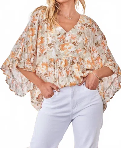 Andree By Unit Floral Ruffle Sleeve Top In Sage In Neutral