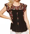 Andree By Unit Flutter Sleeve Embroidered Top In Black In Black
