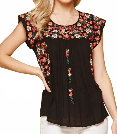 Andree By Unit Flutter Sleeve Embroidered Top In Black