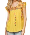 Andree By Unit Flutter Sleeve Embroidered Top In Lemon In Yellow