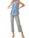 Andree By Unit Flutter Sleeve Embroidered Top In Multi In Blue