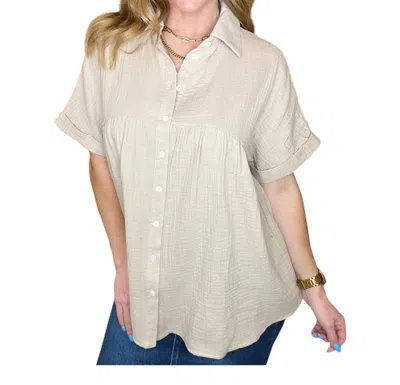 Andree By Unit Gauze Babydoll Blouse In Taupe In Grey
