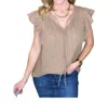 Andree By Unit Gauze Keyhole Neckline Blouse In Mocha In Beige