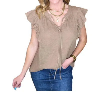 Andree By Unit Gauze Keyhole Neckline Blouse In Mocha In Beige