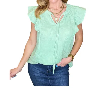 Andree By Unit Gauze Keyhole Neckline Blouse In Sage In Green