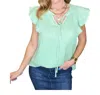 Andree By Unit Gauze Keyhole Neckline Blouse In Sage In Multi