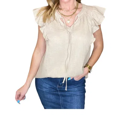 Andree By Unit Gauze Keyhole Neckline Blouse In Taupe In Beige