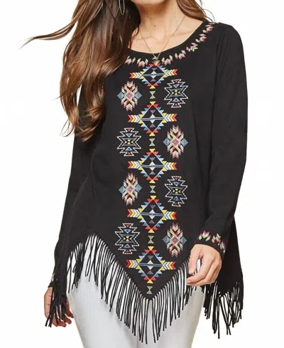 Andree By Unit Geo Embroidered Fringe Top In Multi In Black