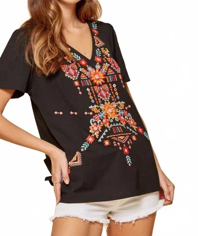 Andree By Unit Geometric Embroidered Top In Black