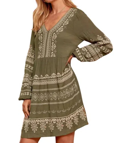 Andree By Unit Go For It Embroidered Dress In Moss In Green