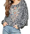 Andree By Unit Gypsy Soul Embroidered Leopard Top In Charcoal In Pink