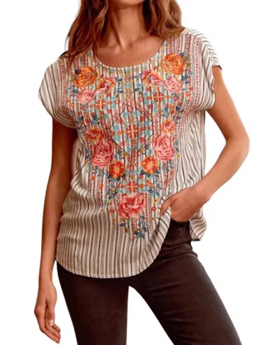 Andree By Unit Hang On To You Embroidered Top In Ivory Multi In White