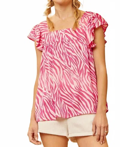 Andree By Unit Hope Babydoll Zebra Print Top In Magenta In Pink