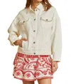 ANDREE BY UNIT IT'S DYNAMITE RHINESTONE DENIM JACKET IN IVORY
