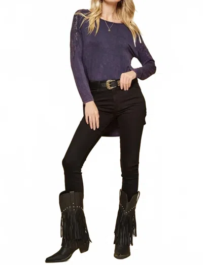 Andree By Unit Kennedy Long Sleeve Knit Top With Lace In Indigo Blue In Purple