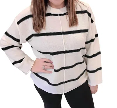 Andree By Unit Kennedy Striped Sweater In Ivory Black In White