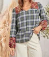 Andree By Unit Kensington Plaid Top In Green Multi In Green
